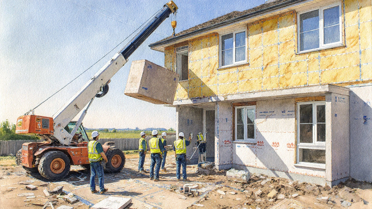 Zrychlená stavba rodinného domu: montáž oken, izolační práce a modularní kuchyně v akci.