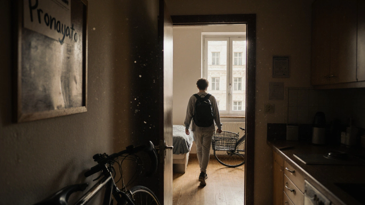 Cozy 50m² student apartment in Liberec with sunlight streaming in and university visible through window