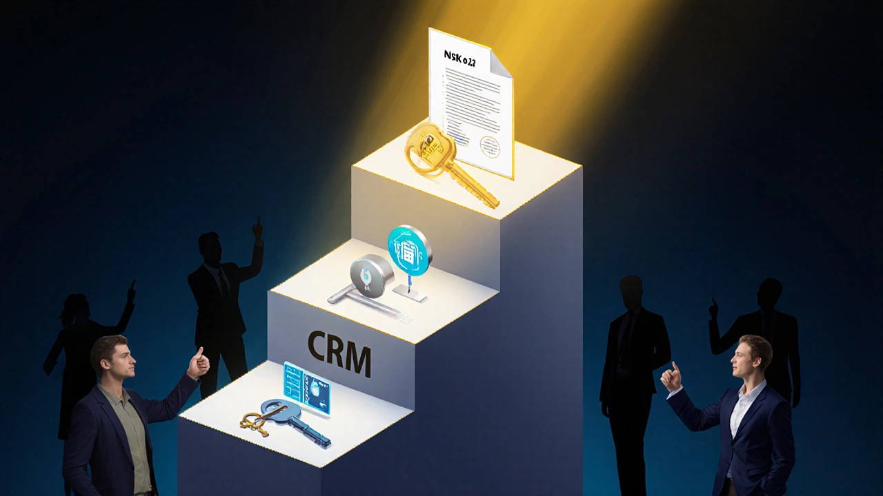 Léčka certifikací s kroky NSK, CRM a rekvalifikace, symbolizující profesní růst.