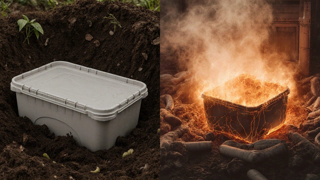 Rozdíl mezi rozkladem bioplastu v domácím a průmyslovém kompostu.