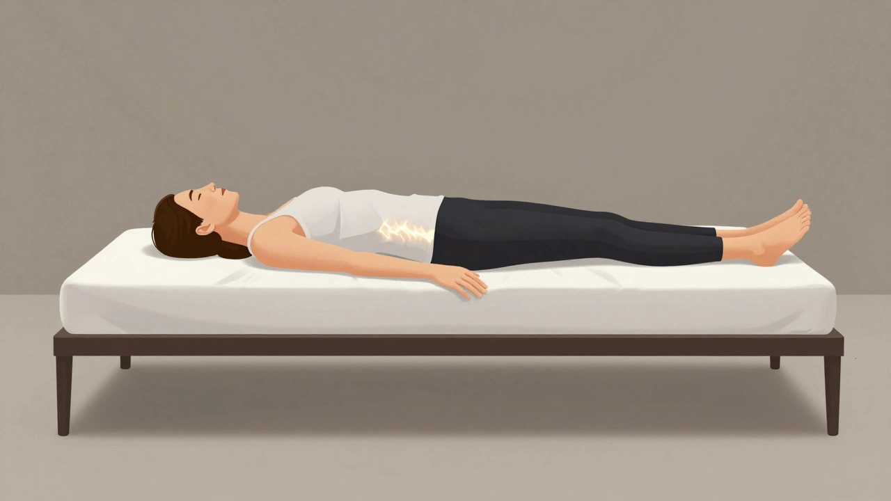 Muž vyšší než 185 cm leží na posteli, jejíž délka je příliš krátká, což způsobuje nepřirozené ohnutí záda.