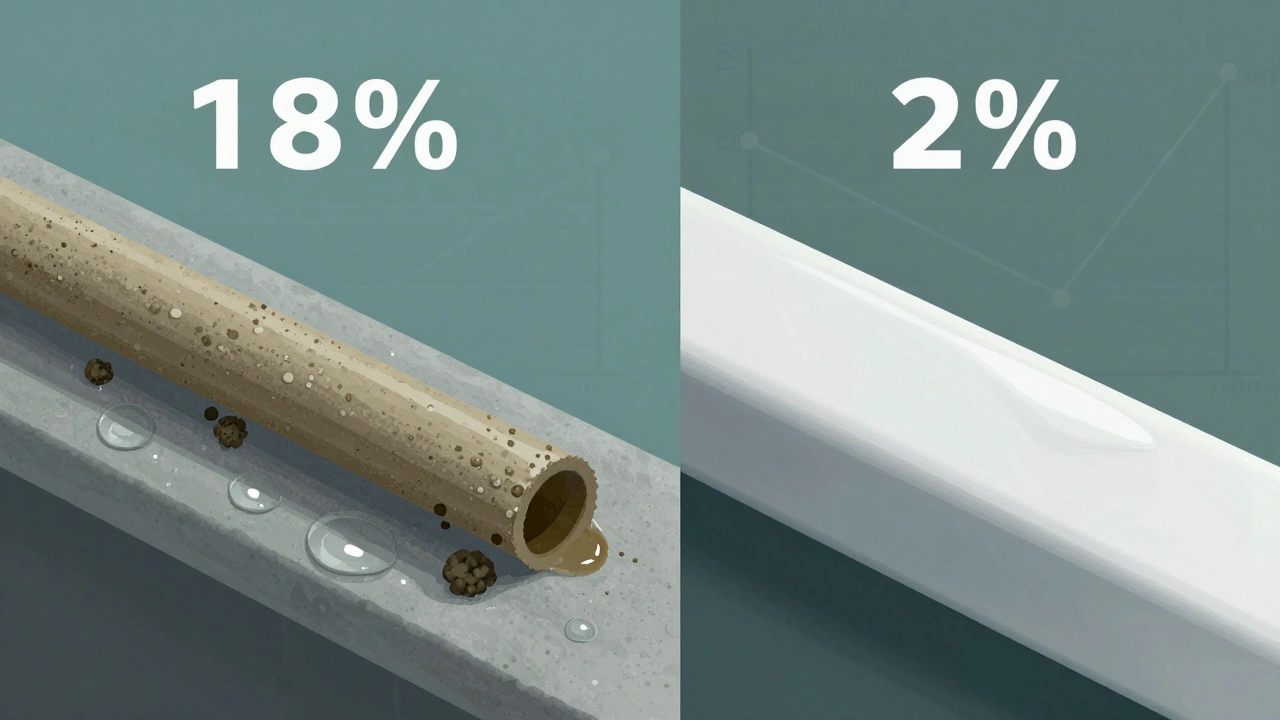 Porovnání cementových a epoxidových spár: jedny absorbuji vodu a plíseň, druhé odrazují vlhkost.