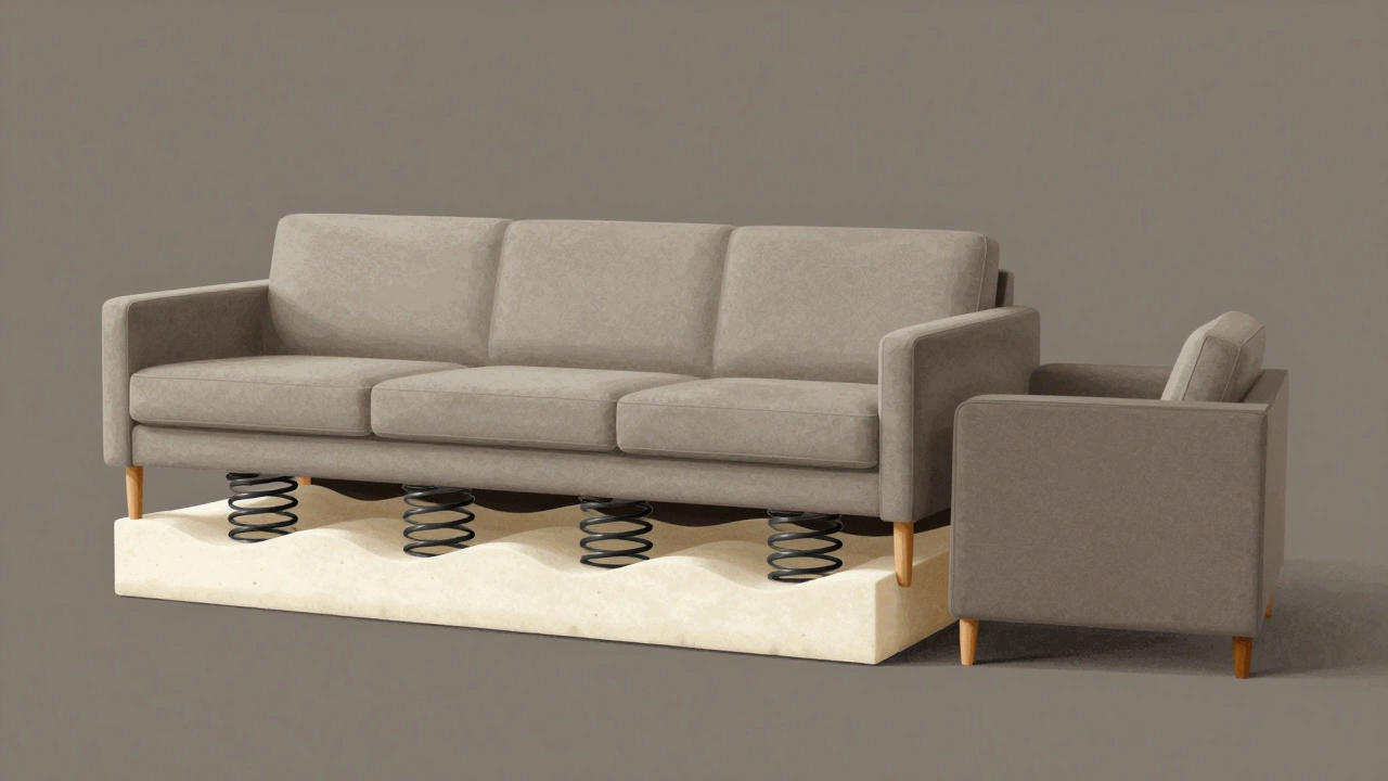 Porovnání kvalitní a levné sedačky: jedna podporuje tělo, druhá se zhroutí na okraji.