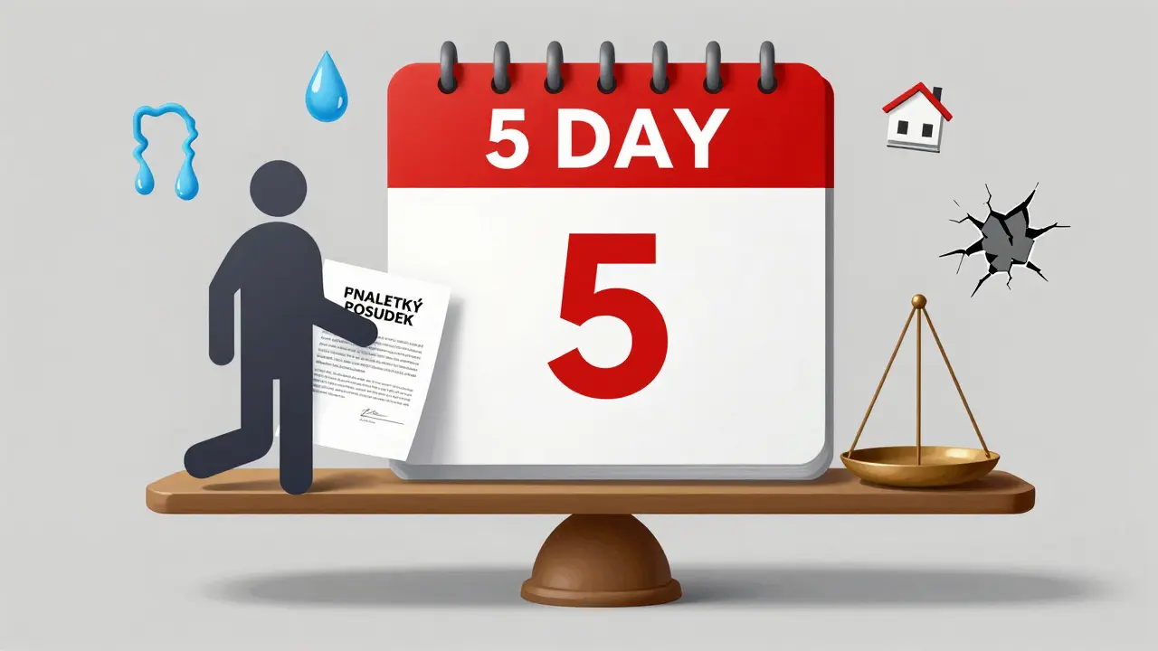 Právní váha mezi kupujícím s odborným posudkem a prodávajícím s pětiletou lhůtou.