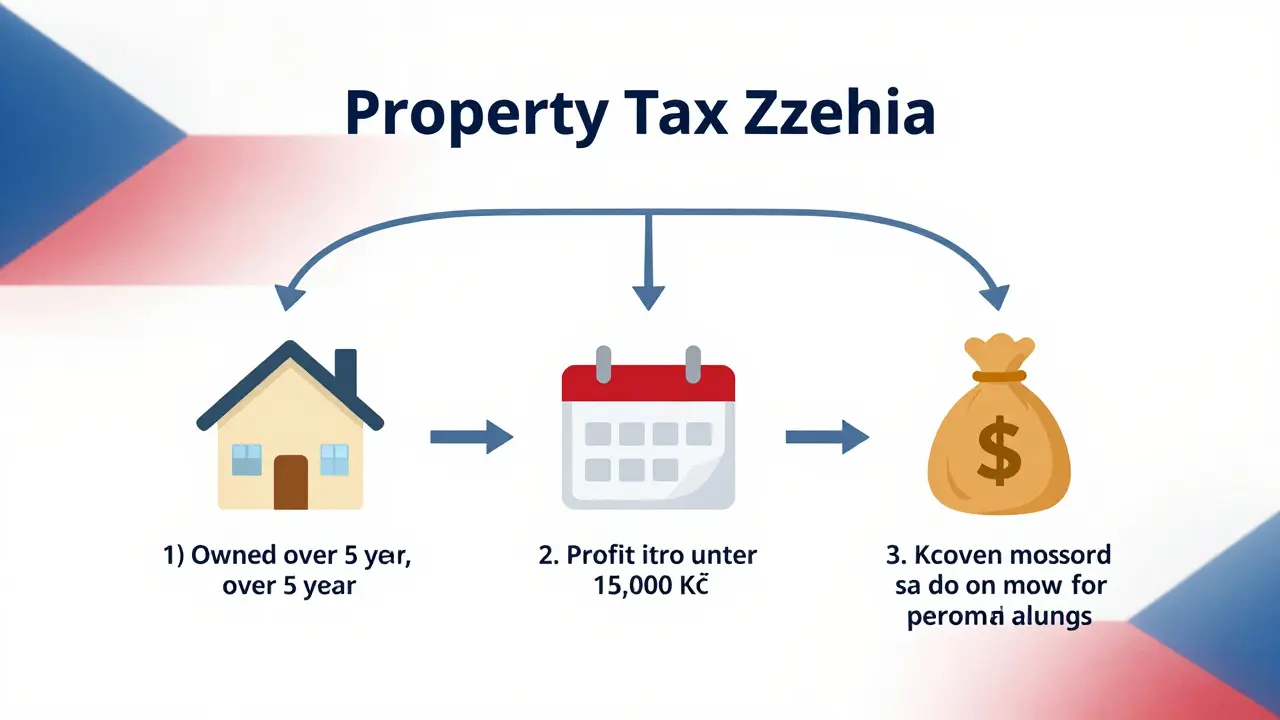 Grafický přehled tří způsobů, jak se osvobodit od daně při prodeji nemovitosti v ČR.