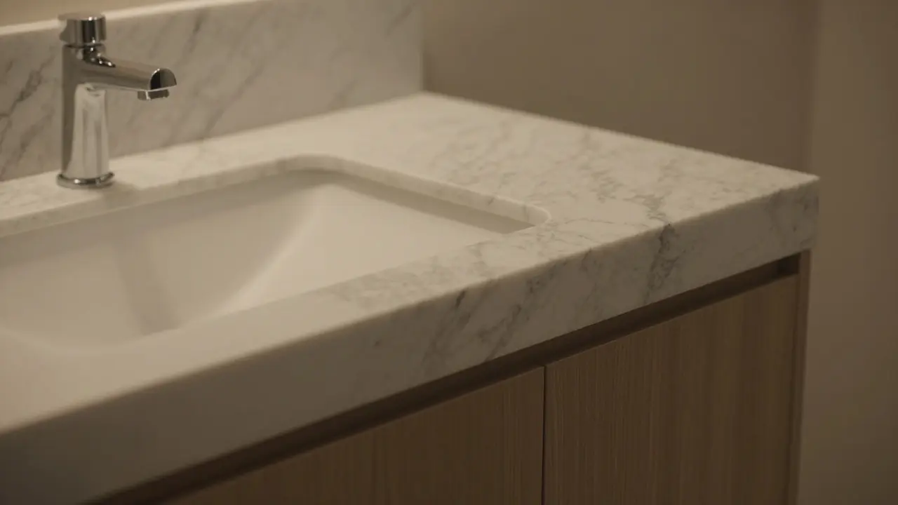 Detail luxusní desky z bílého mramoru s výraznou přírodní kresbou.