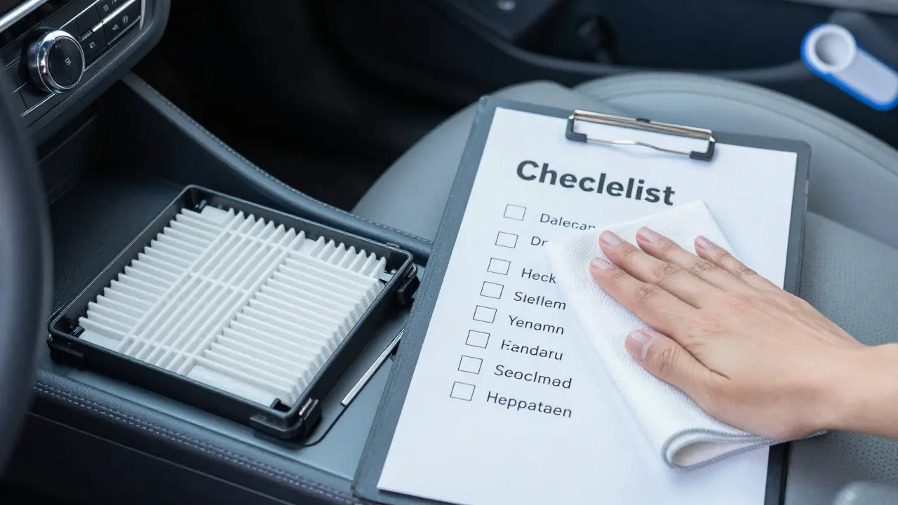 Výměna kabinového filtru a péče o kožená sedadla v autě.