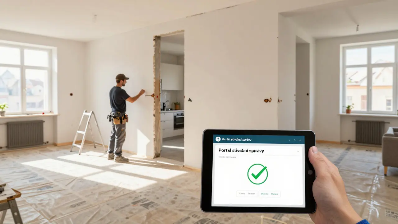 Práce na bytě s odstraňovanou nenosnou příčkou a digitálním schválením