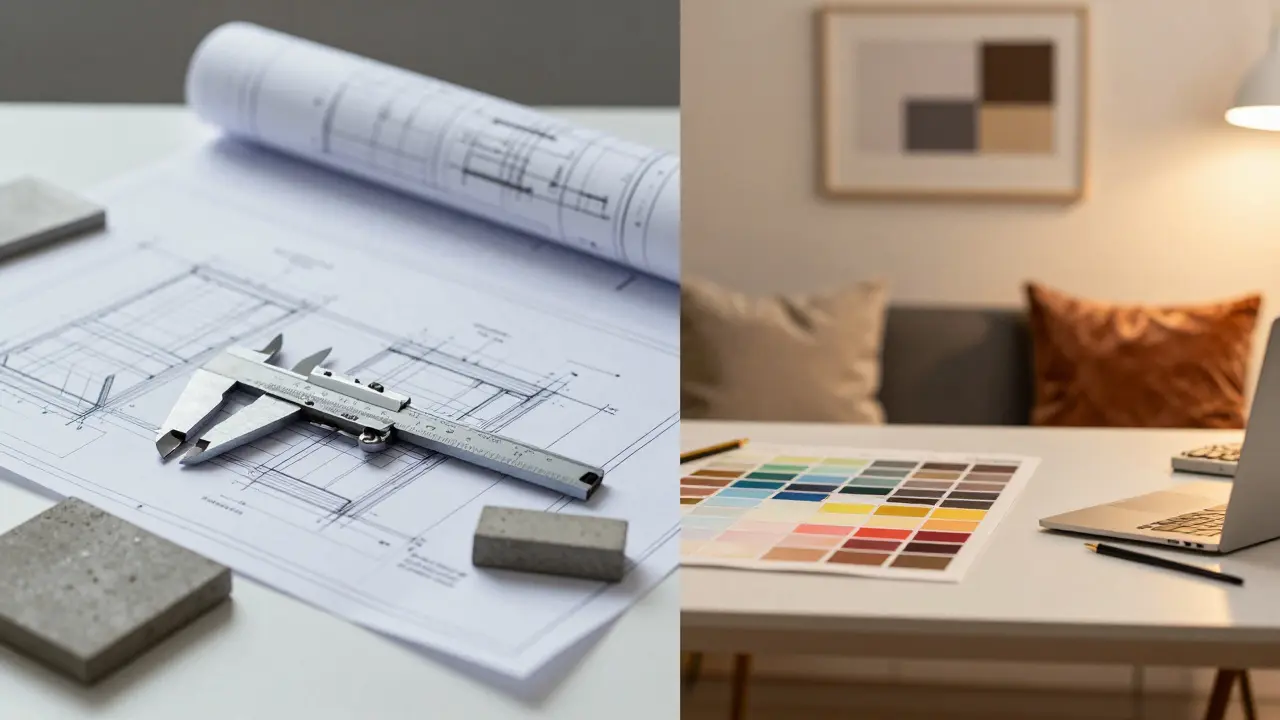 Rozdíl mezi architektem a designérem zobrazený rozdílnými pracovišti