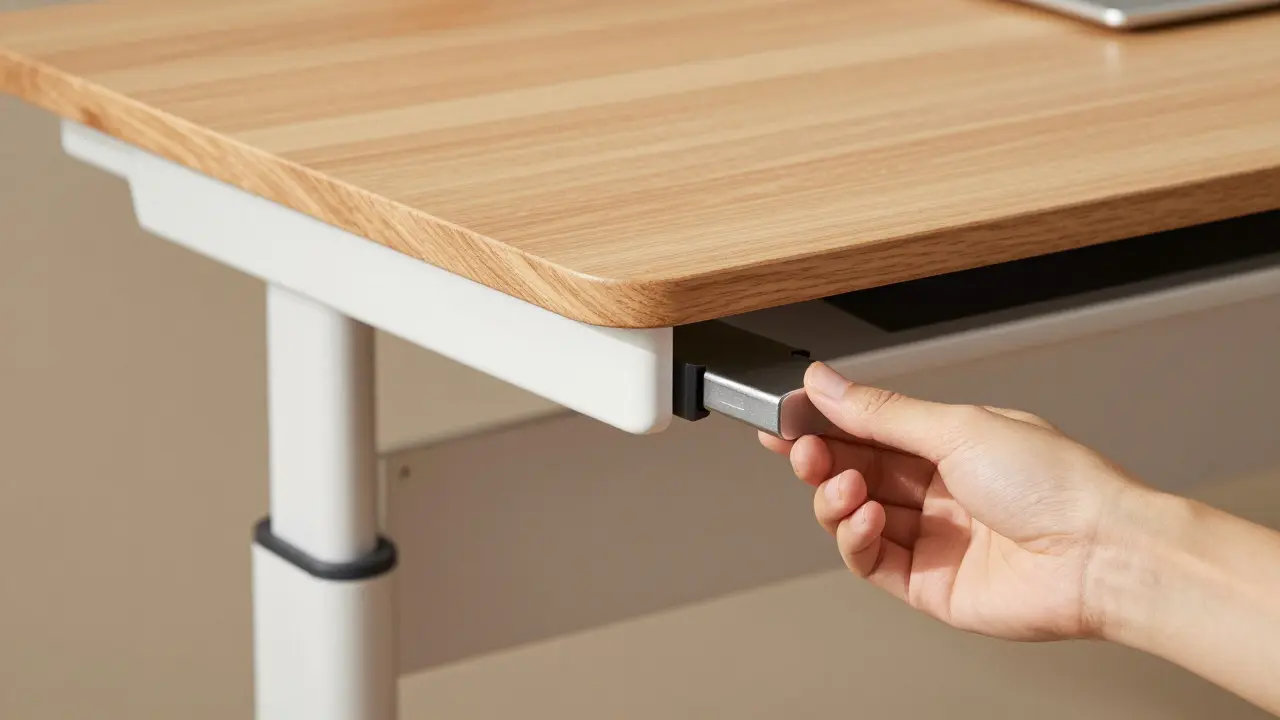 Detail kvalitního mechanismu pro nastavování výšky rostoucího nábytku