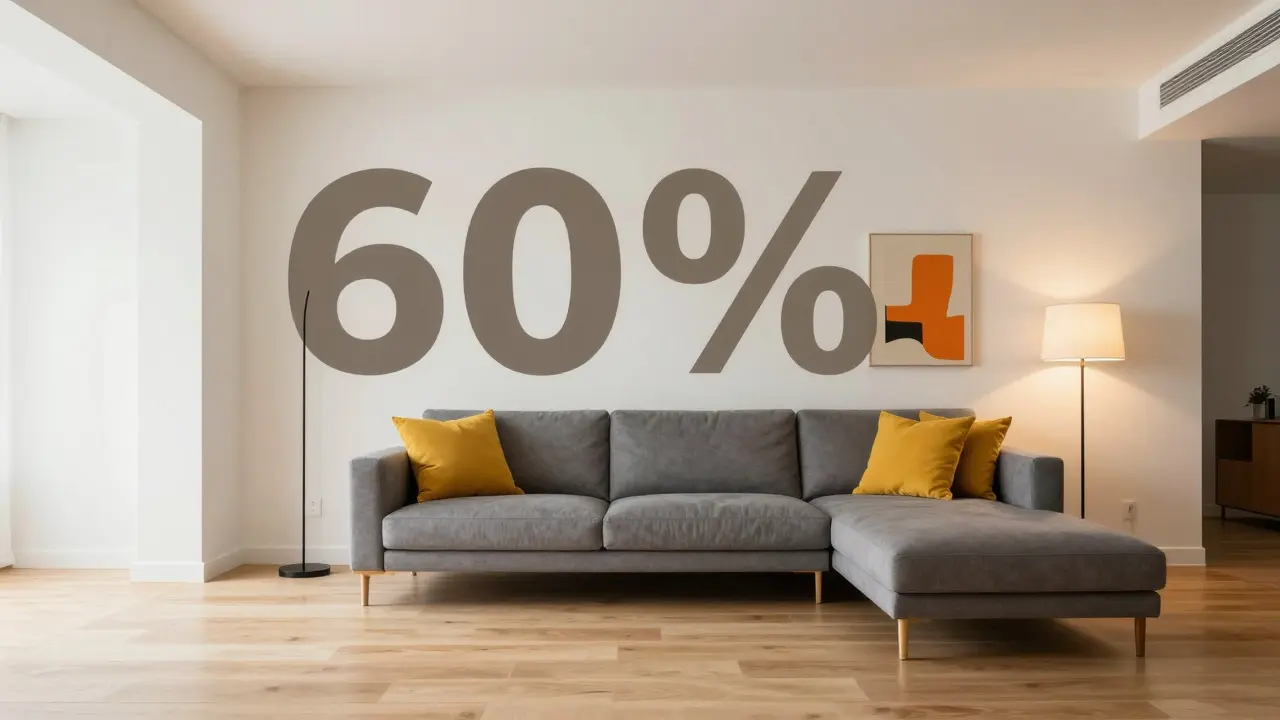 Moderní obývák kombinující neutrální stěny s barevnými doplňky