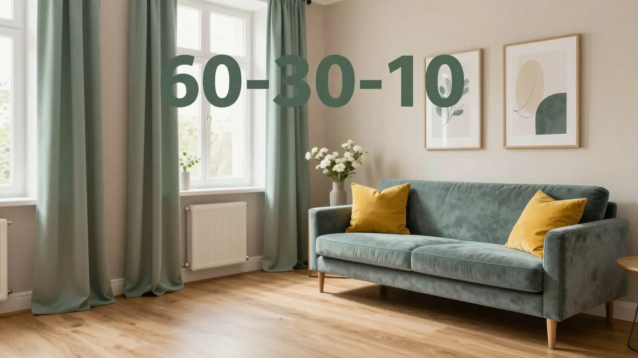 Interiér s pravidlem barev 60-30-10 a neutrálními tóny