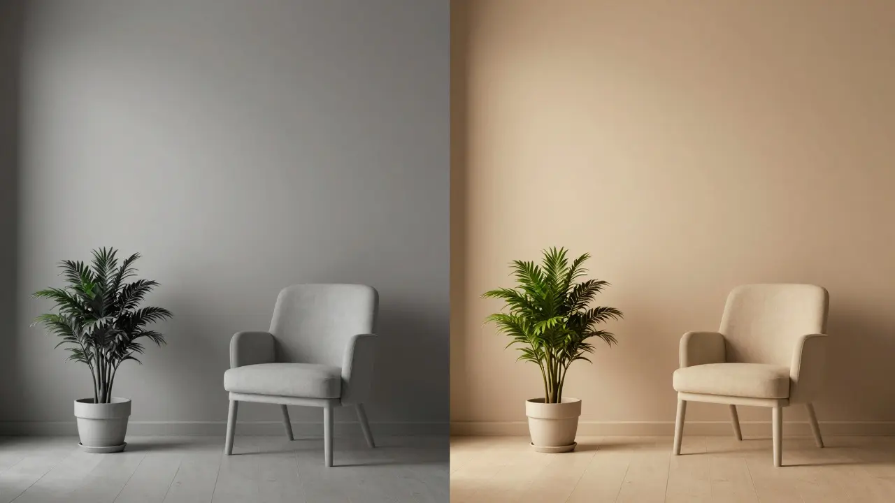 Srovnání chladných a teplých monochromatických tónů při různých světlech