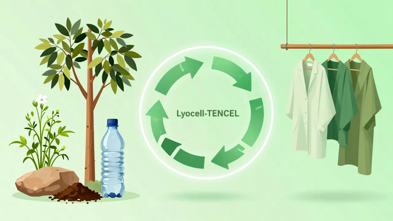 Ilustrace životního cyklu udržitelných textilií a recyklace