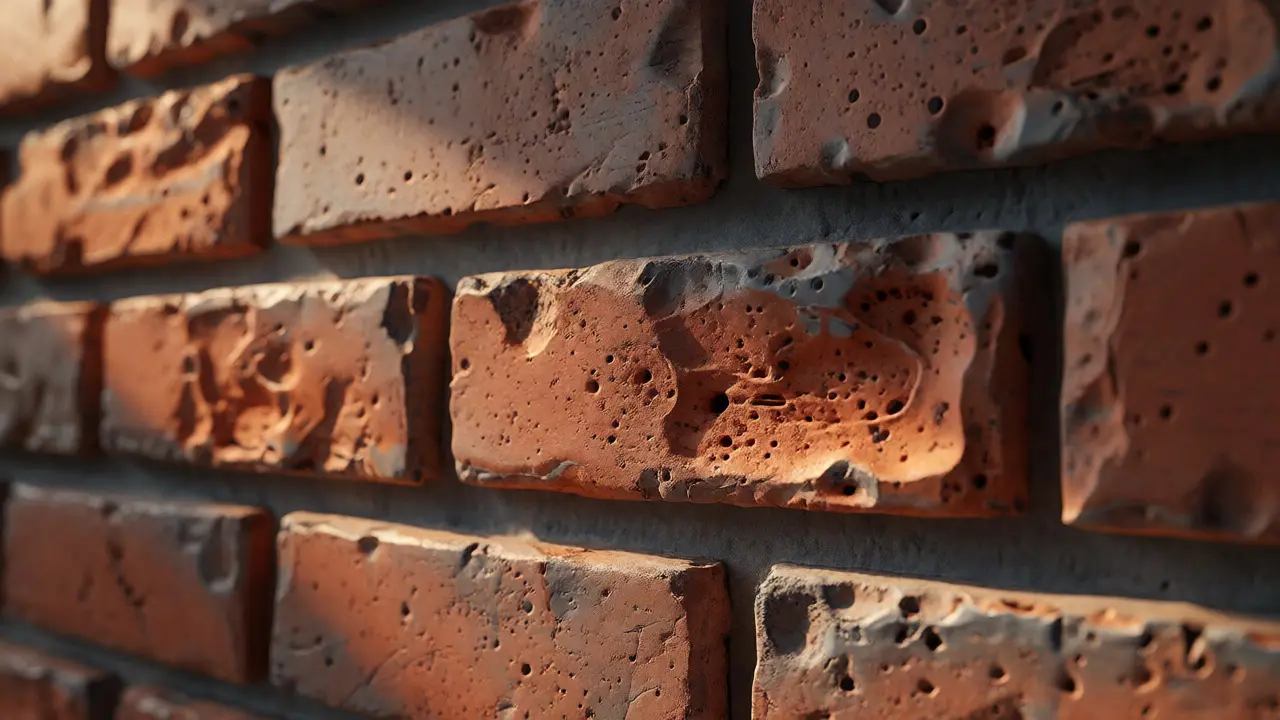 Detailní pohled na texturu keramického cihlového obkladu