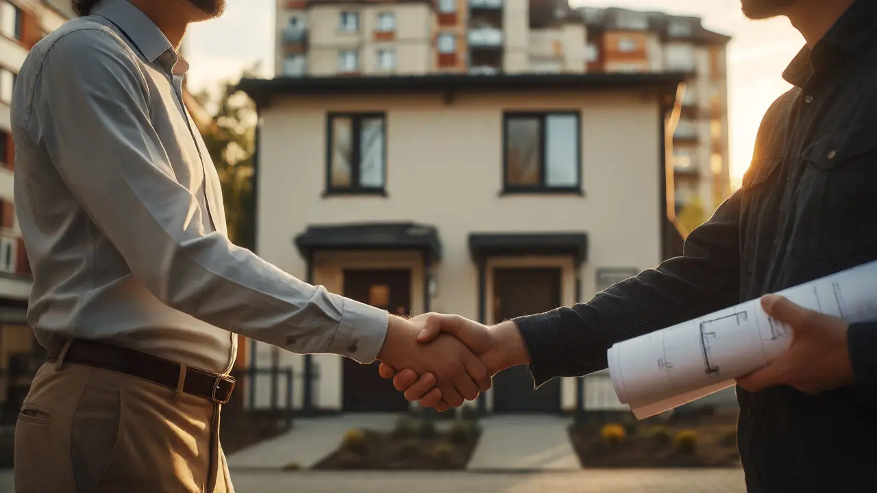 Rukojetí investora a developera před novým bytovým projektem